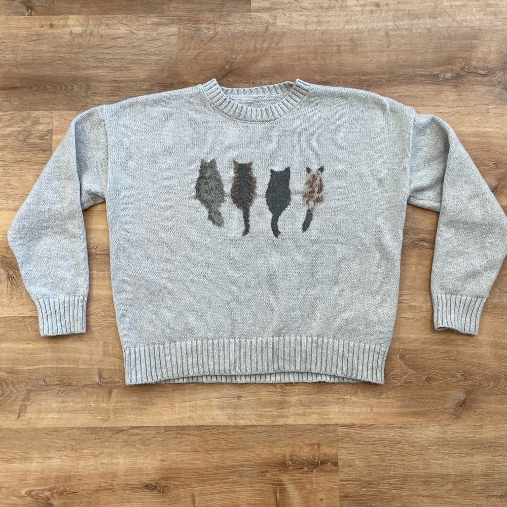 Gray Sweater with Cat Design